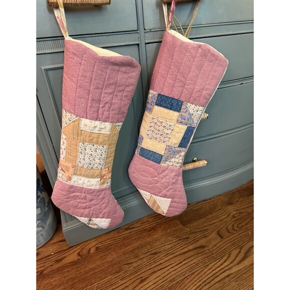 Unbranded Other - Vintage Quilt Christmas Stocking Set Extra Long 25” Floral Cottagecore Victorian